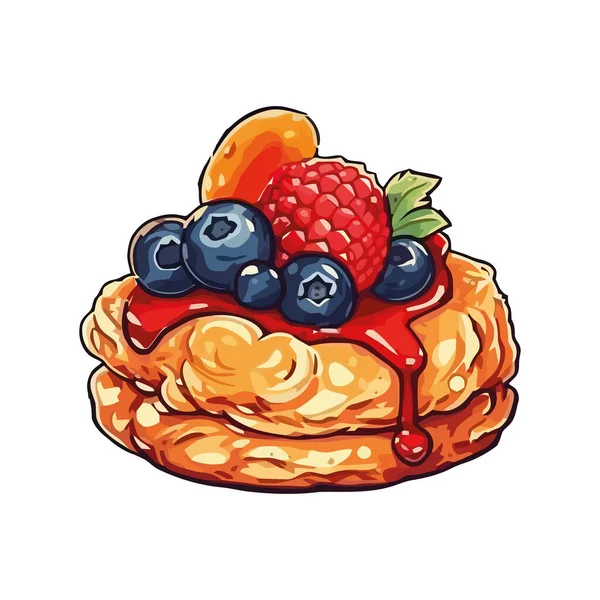 甜食盘与新鲜浆果图标分离 — 图库矢量图片