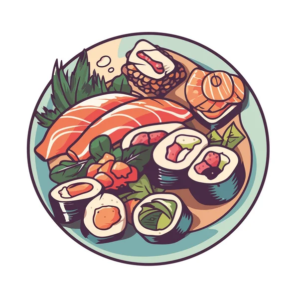 有虾和鱼隔离图标的新鲜海鲜餐 — 图库矢量图片