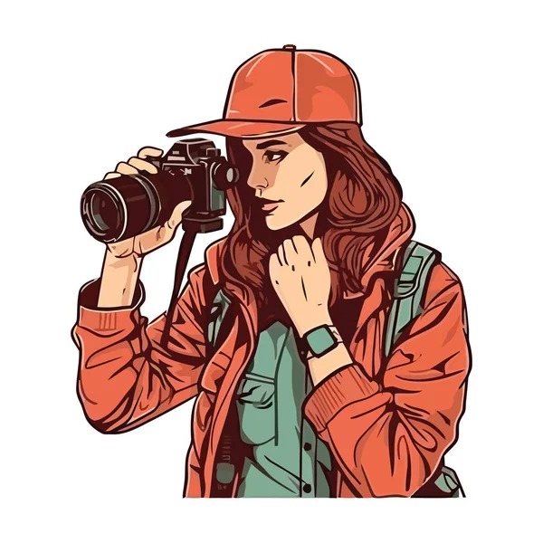 Young Adult Photographer Portrait Icon Isolated — Stock Vector