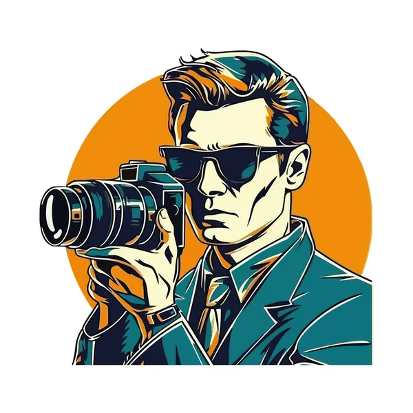 Businessman Suit Photographing Modern Equipment Icon — Stock Vector