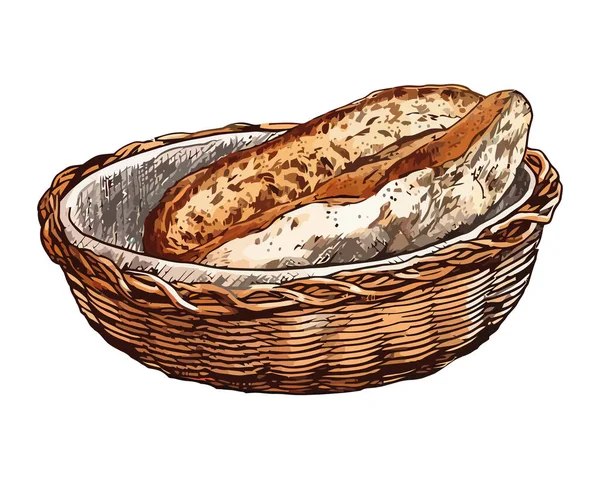 在篮子里新鲜烘焙的面包 是一个孤立的午餐快乐的象征 — 图库矢量图片