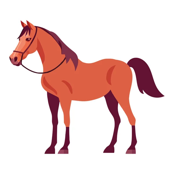 Paard Met Harnas Staand Witte Achtergrond Pictogram Geïsoleerd — Stockvector