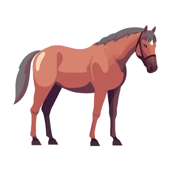 Beautiful Stallion Standing Mane Tail Flowing Icon Isolated — Stock Vector