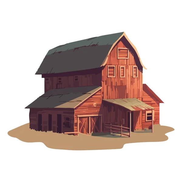 隐居在自然界中的乡村小屋 与古老的谷仓和小屋的图标隔离在一起 — 图库矢量图片
