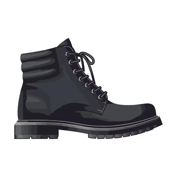 Black Leather Boots Laced Walking Icon Isolated — Stock Vector