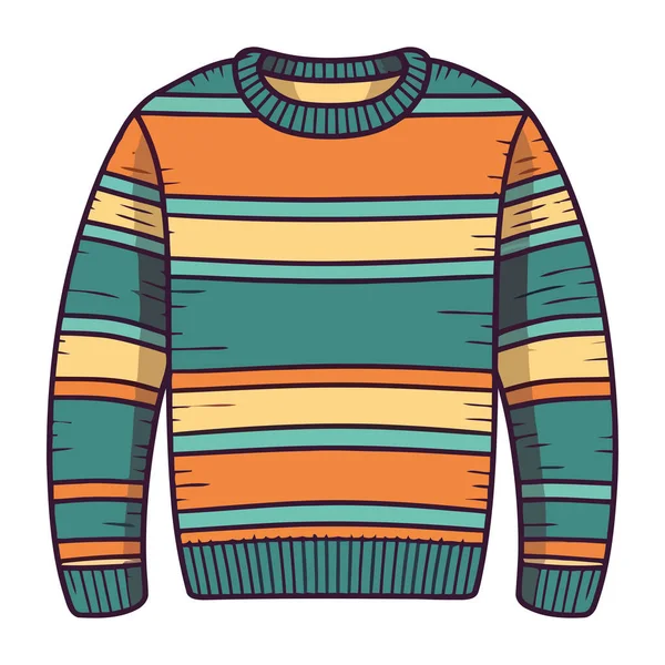 Knitted Cardigan Sweater Striped Pattern Warm Wool Icon Isolated — Stock Vector