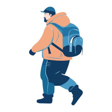 Kışın giyinmiş adam beyazın üstünde.