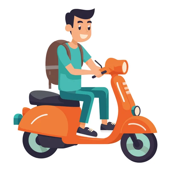Boy Riding Motor Scooter Design White — Stock Vector