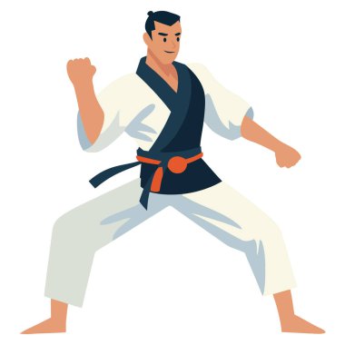 Beyaz yerine tekvando üniformalı kaslı bir sporcu.