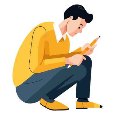 Beyaz üzerine kalem tutan adam.