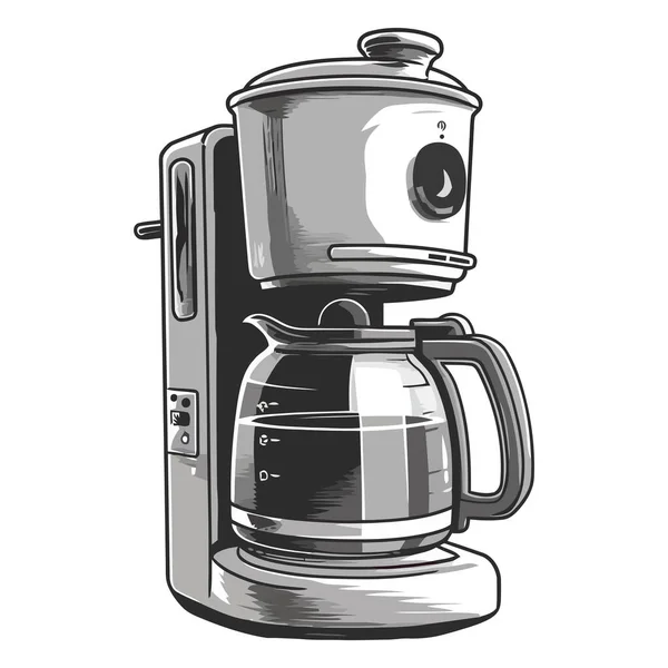 Metallische Kaffeemaschine Mit Henkel Und Becher Über Weiß — Stockvektor