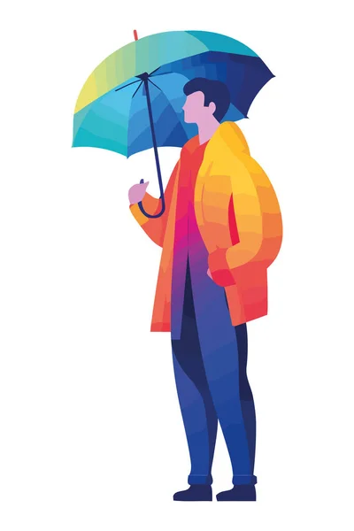 Obchodník Držící Deštník Kráčející Dešti Přes Bílou — Stockový vektor