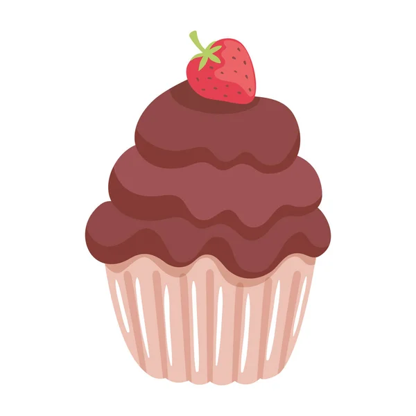 Cupcake Chocolate Com Design Isolado Ícone Frutas — Vetor de Stock