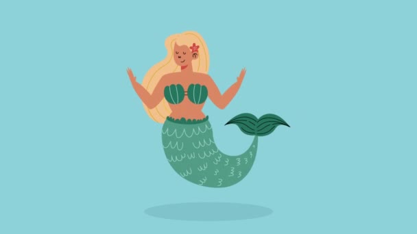 Beautiful Fairy Tale Mermaid Green Tail Animation Video Animated — Stock Video