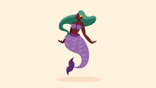 Krásná Pohádka Mořská Panna Afro Animace Video Animované — Stock video