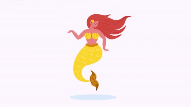 Dongeng Putri Duyung Yang Cantik Dengan Animasi Rambut Merah Animasi — Stok Video