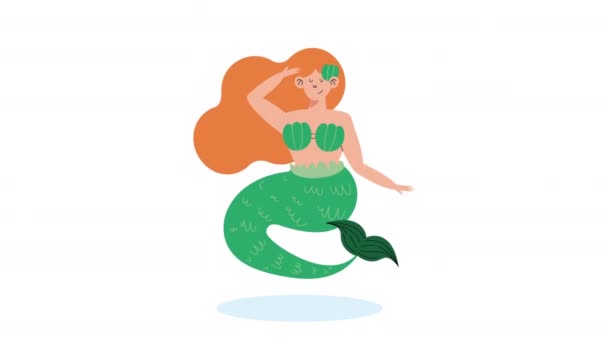 Bella Sirena Fiaba Con Coda Verde Animazione Video Animato — Video Stock