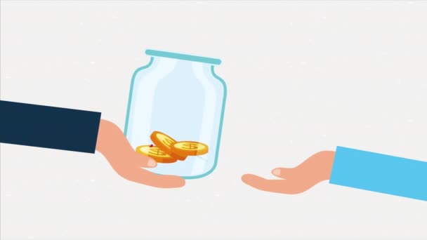 Monedas Donaciones Tarro Campaña Animación Video Animado — Vídeo de stock