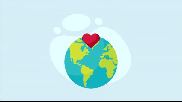 Corazones Amor Con Mundo Planeta Animación Video Animado — Vídeo de stock
