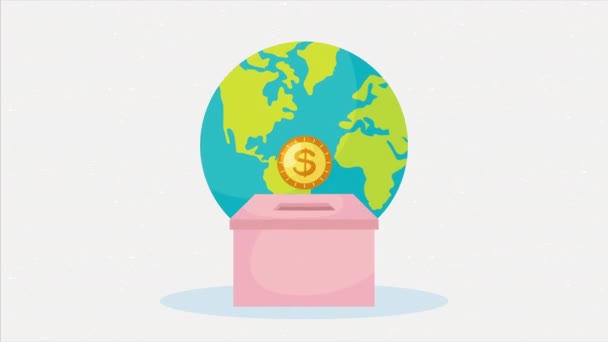 Coins Box Spendenaktion Animation Video Animiert — Stockvideo