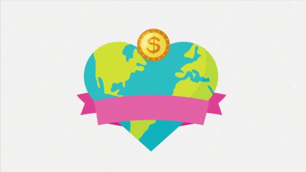 Монета Любов Всесвітня Кампанія Пожертвувань Анімація Відео Анімовані — стокове відео