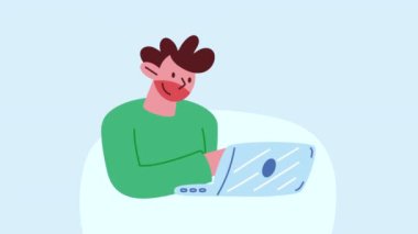 adam dizüstü bilgisayar animasyonu kullanıyor 4k video animasyonu