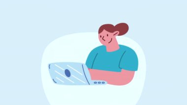 Dizüstü bilgisayar animasyonu kullanan kadın 4k video animasyonu