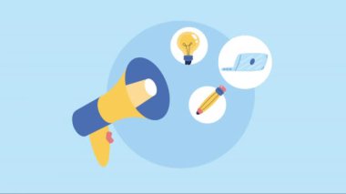 Megafon cihazlı malzemeler ses animasyonu 4k video animasyonu