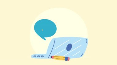 Konuşma baloncuğu animasyonlu dizüstü bilgisayar 4k video animasyonu