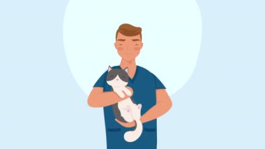 Erkek veteriner kaldırıyor kedi animasyonu 4k video animasyonu