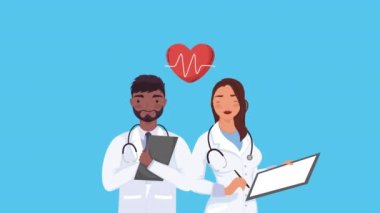 Irklar arası doktorlar çift karakterli animasyon 4k video animasyonu