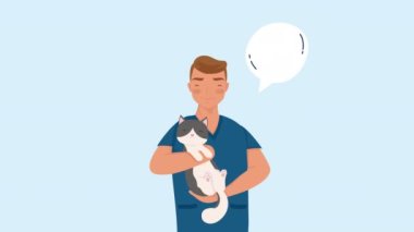 Erkek veteriner kaldırıyor kedi animasyonu 4k video animasyonu