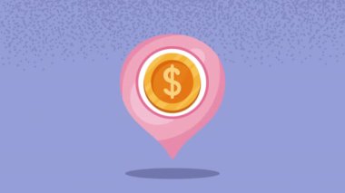 Pin konumu animasyon 4k video animasyonu altın sikke