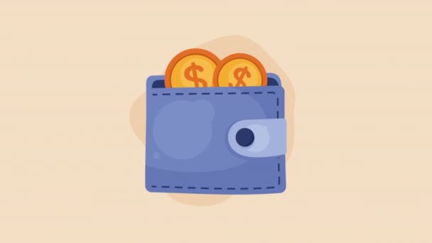 Goldmünzen Dollar Mit Brieftasche Animation Video Animiert — Stockvideo
