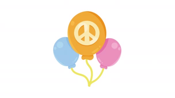 Världsfredssymbol Ballonger Helium Animation Video Animerad — Stockvideo