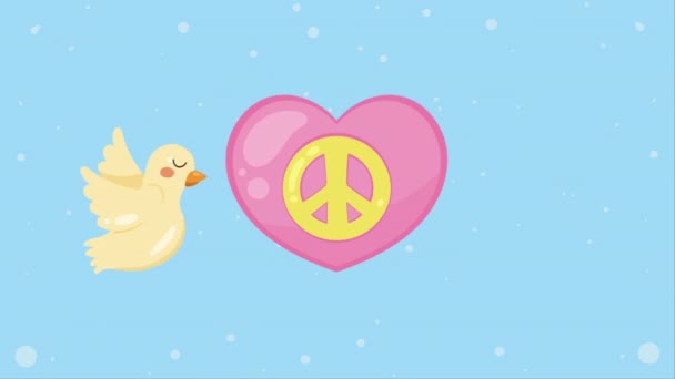 Símbolo Paz Mundial Com Pombas Animação Vídeo Animado — Vídeo de Stock
