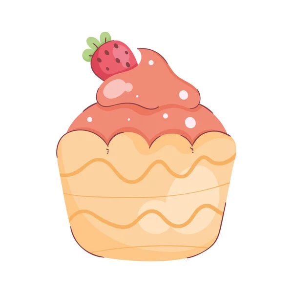 Σχεδιασμός Cupcake Φράουλα Πάνω Λευκό — Διανυσματικό Αρχείο