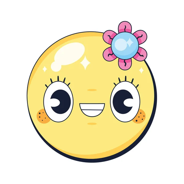 Lächelndes Emoji Mit Einer Blume Über Weiß — Stockvektor
