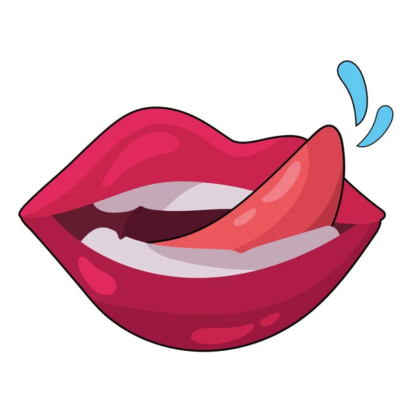 Mouth Pop Art Woman Lips Icon Isolated Illustration — Stock Vector