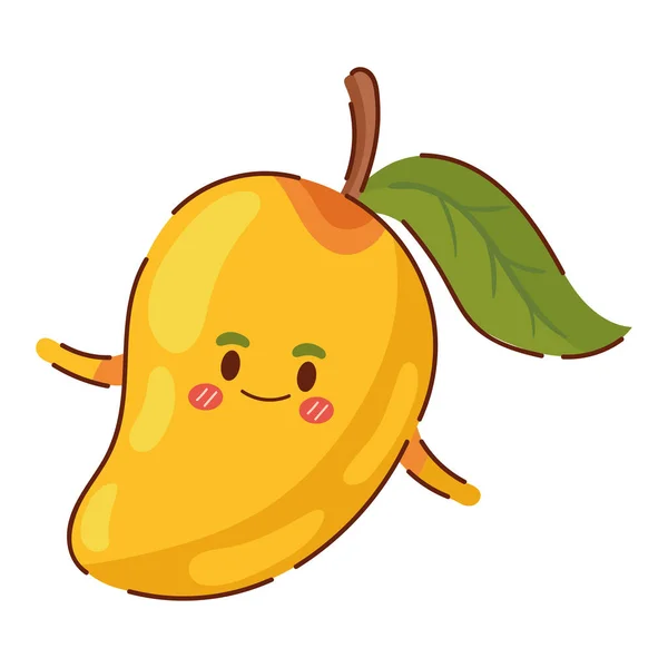 Kawaii Mango Fruta Icono Dibujos Animados Aislado — Vector de stock