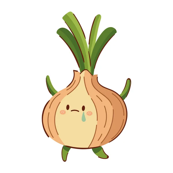 Kawaii Onion Vegetable Cartoon Icon Isolated — Stock Vector