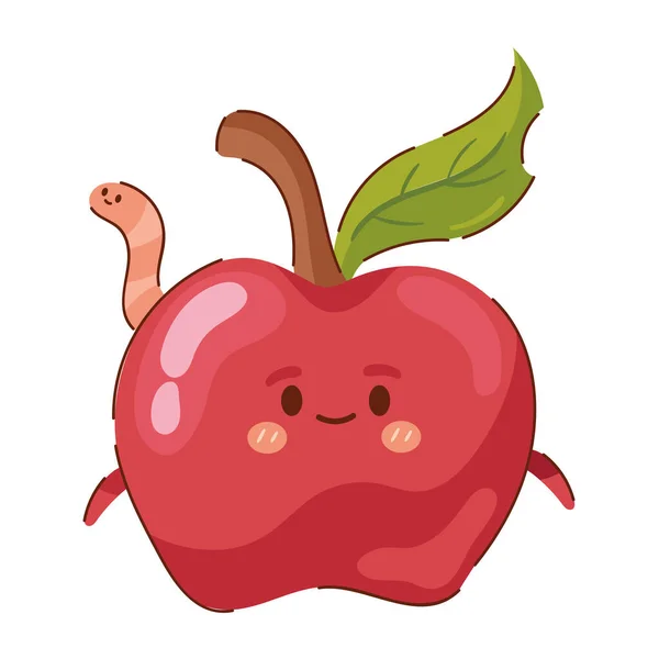 Kawaii Äpple Frukt Tecknad Ikon Isolerad — Stock vektor
