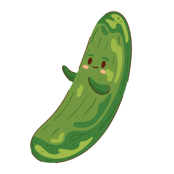 Kawaii Gurke Gemüse Karikatur Ikone Isoliert — Stockvektor