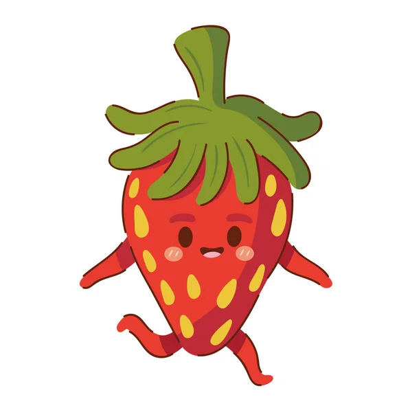 Ikon Kartun Buah Kawaii Strawberry Terisolasi - Stok Vektor