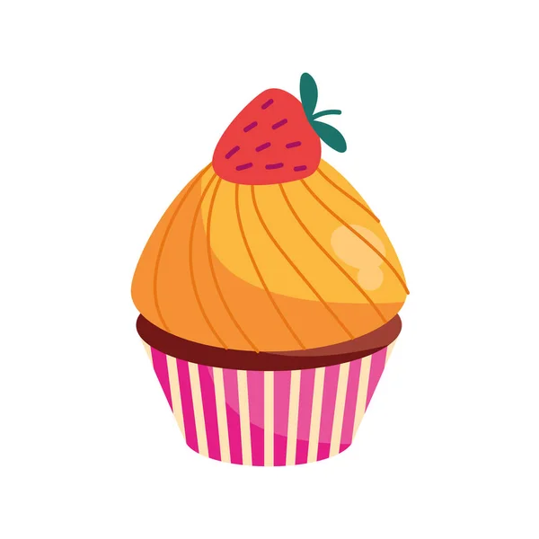 Morango Cupcake Ilustração Vetor Isolado —  Vetores de Stock