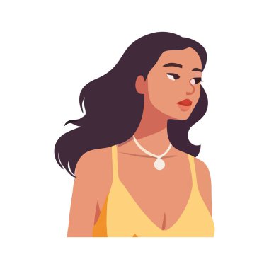 Beyaz elbiseler içinde gülümseyen genç bir kadın.