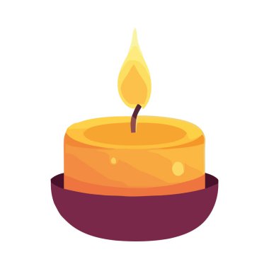 Mor bir kâse üzerinde beyaz bir mum