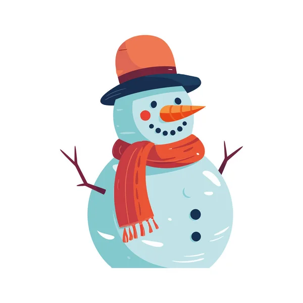 Милый Снеговик Приносит Зимнюю Радость Веселье Над Белым — стоковый вектор