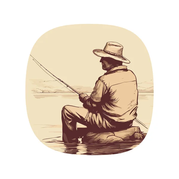 Homem Segurando Uma Vara Pesca Sobre Branco — Vetor de Stock