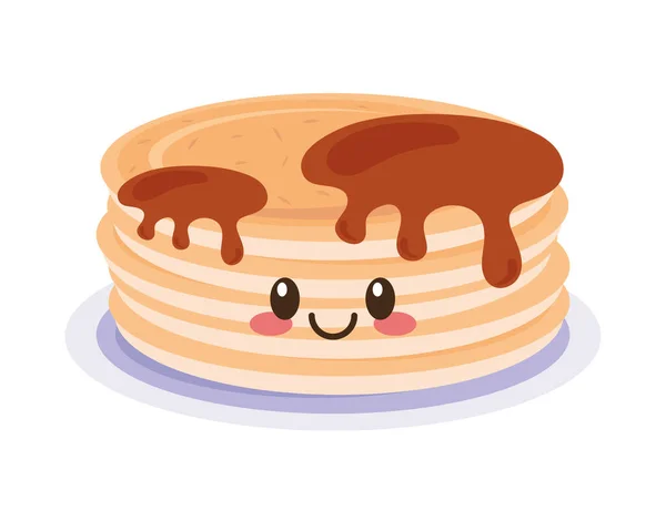 Pancakes Kawaii Icône Nourriture Isolé — Image vectorielle
